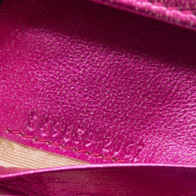 Gucci Metallic Calfskin Matelasse Crystal GG Marmont Wallet Fuchsia