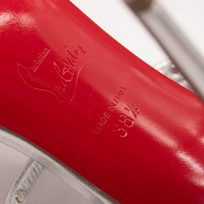 NEW $1095 Christian Louboutin Bombina Spikes Metallic Sandal in Silver 95mm EU 38.5