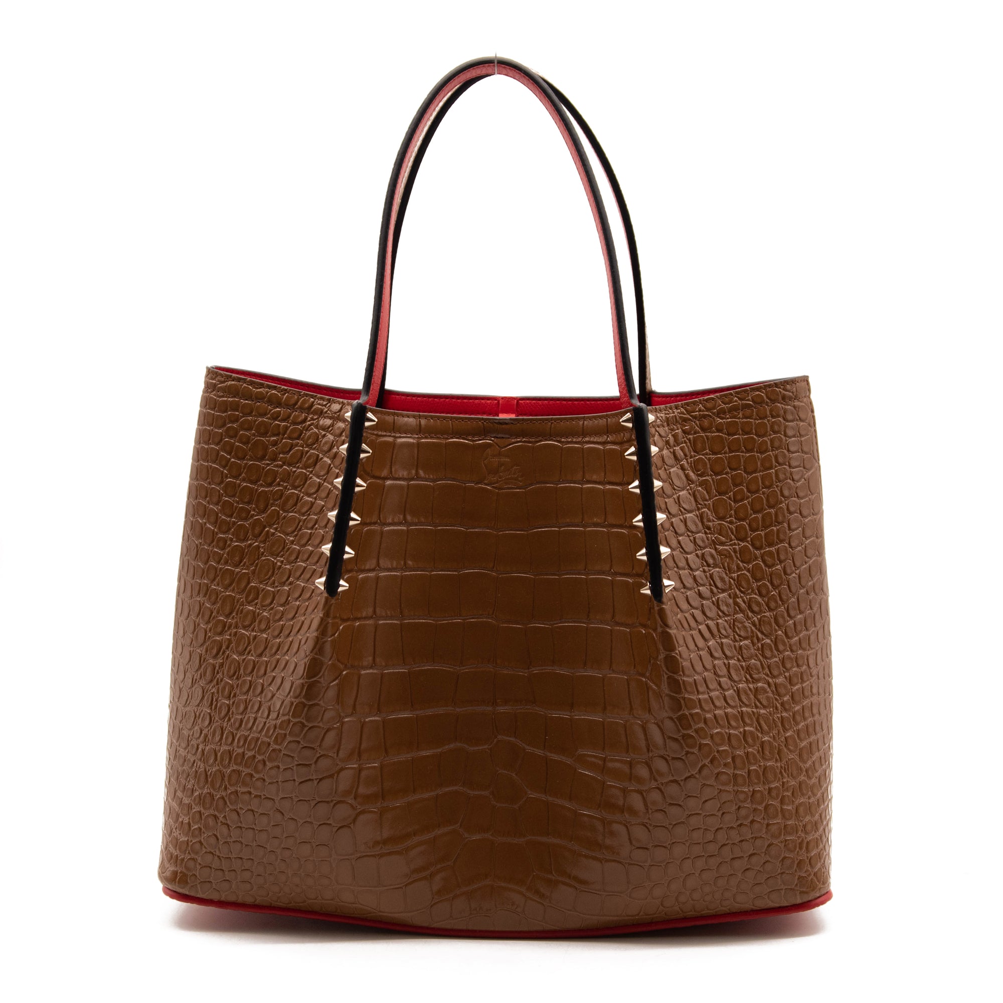 Christian Louboutin Large Cabarock Croc Embossed Leather Tote Brown