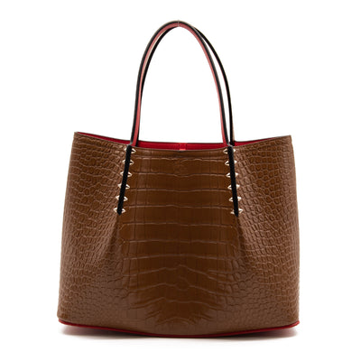 Christian Louboutin Large Cabarock Croc Embossed Leather Tote Brown