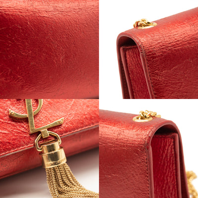 Saint Laurent Small Classic Monogram Kate Tassel Satchel Red Metallic