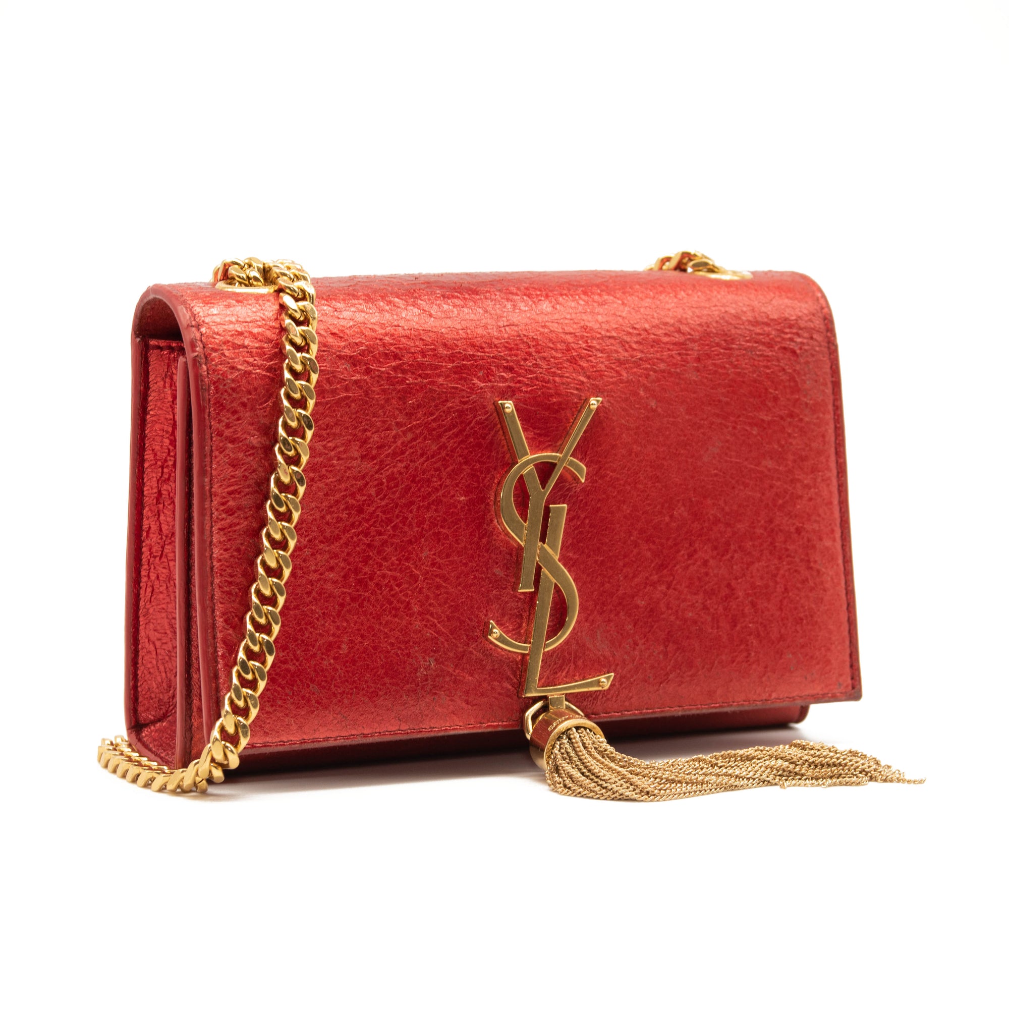Saint Laurent Small Classic Monogram Kate Tassel Satchel Red Metallic