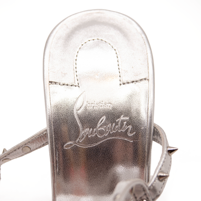 NEW $1095 Christian Louboutin Bombina Spikes Metallic Sandal in Silver 95mm EU 38.5