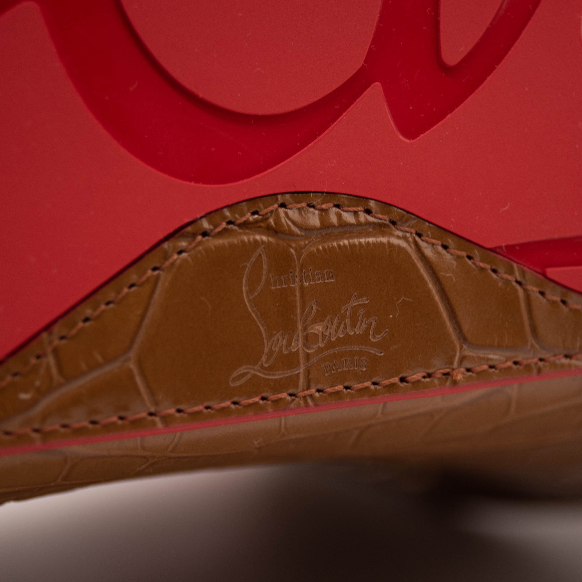 Christian Louboutin Large Cabarock Croc Embossed Leather Tote Brown