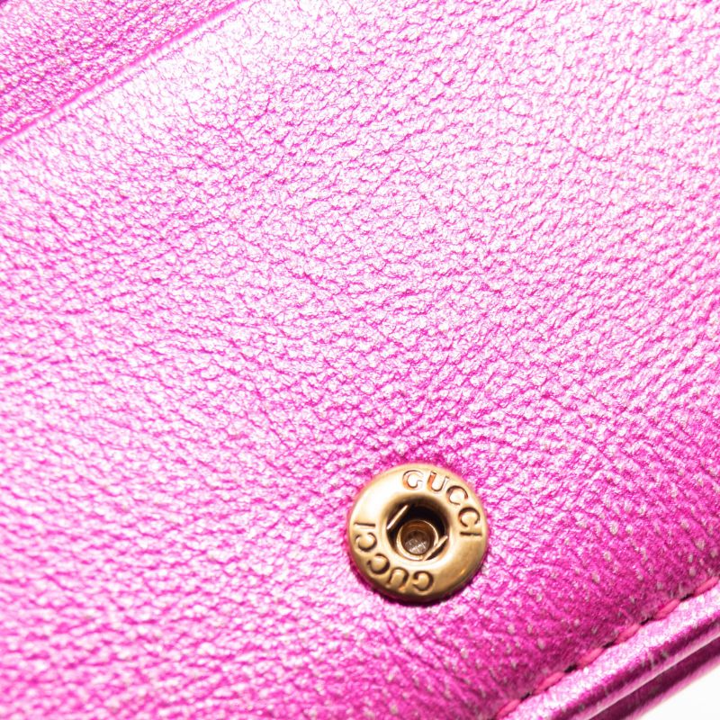 Gucci Metallic Calfskin Matelasse Crystal GG Marmont Wallet Fuchsia