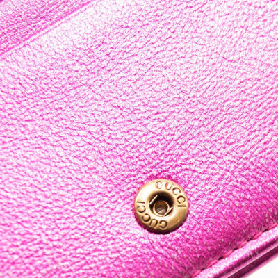 Gucci Metallic Calfskin Matelasse Crystal GG Marmont Wallet Fuchsia