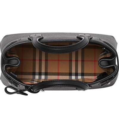 Burberry Small Banner Black Perforated Leather Tote House Check