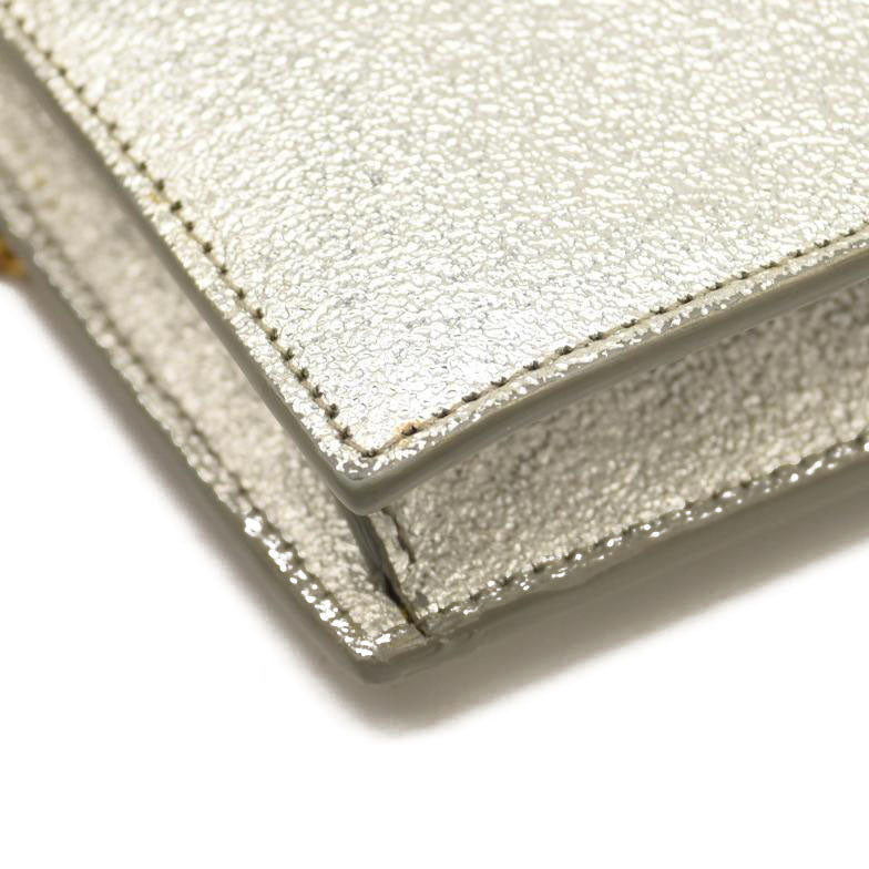 Saint Laurent Monogram Metallic Leather Wallet-on-Chain Bag Silver