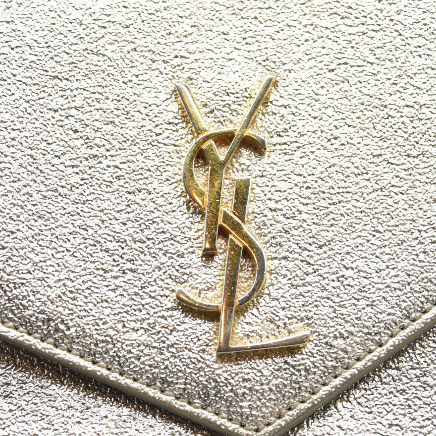 Saint Laurent Monogram Metallic Leather Wallet-on-Chain Bag Silver