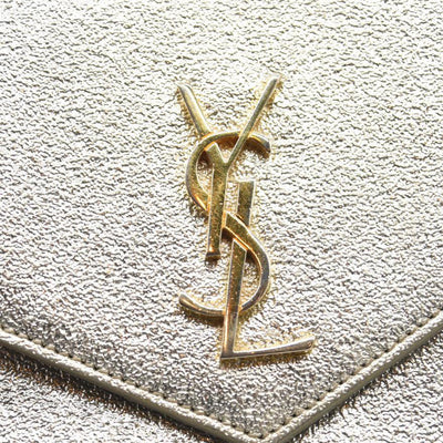 Saint Laurent Monogram Metallic Leather Wallet-on-Chain Bag Silver