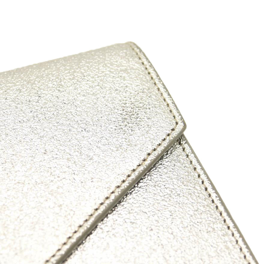 Saint Laurent Monogram Metallic Leather Wallet-on-Chain Bag Silver