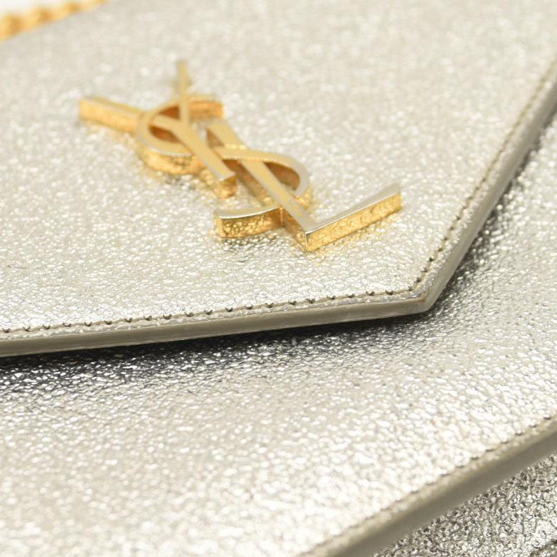 Saint Laurent Monogram Metallic Leather Wallet-on-Chain Bag Silver