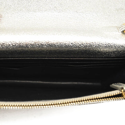 Saint Laurent Monogram Metallic Leather Wallet-on-Chain Bag Silver