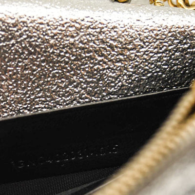 Saint Laurent Monogram Metallic Leather Wallet-on-Chain Bag Silver