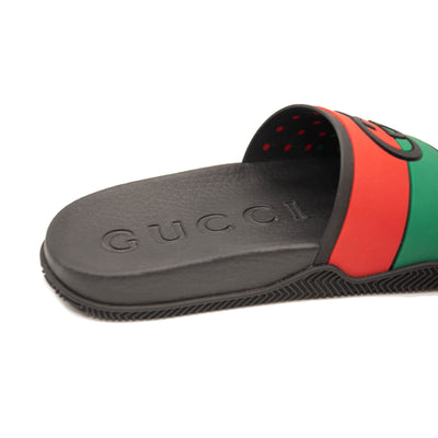 NEW GUCCI Rubber Web Womens Interlocking G Slide Sandals 36 Black Green Red