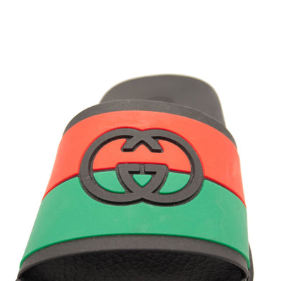 NEW GUCCI Rubber Web Womens Interlocking G Slide Sandals 36 Black Green Red