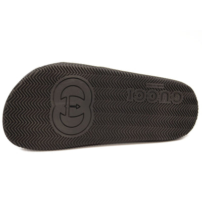 NEW GUCCI Rubber Web Womens Interlocking G Slide Sandals 36 Black Green Red