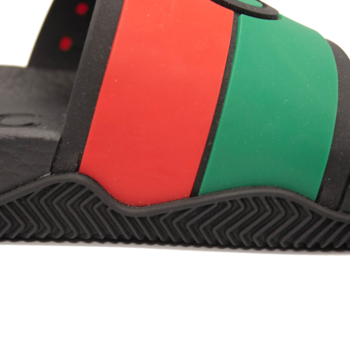 NEW GUCCI Rubber Web Womens Interlocking G Slide Sandals 36 Black Green Red