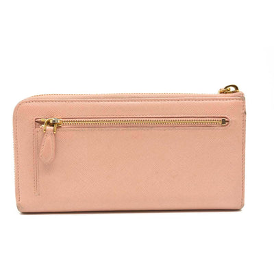 PRADA Saffiano Metal Continental Zippy Zip Around Wallet Pink