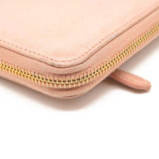 PRADA Saffiano Metal Continental Zippy Zip Around Wallet Pink