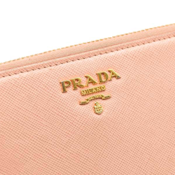 PRADA Saffiano Metal Continental Zippy Zip Around Wallet Pink