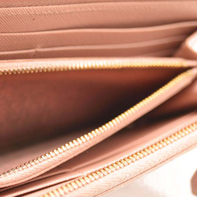 PRADA Saffiano Metal Continental Zippy Zip Around Wallet Pink