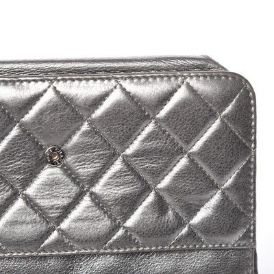 Chanel Boy Wallet on Chain Metallic Calfskin Quilted Woc Silver Leather Shoulder Bag