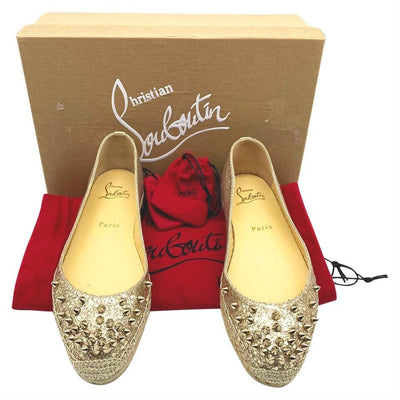 Christian Louboutin Gold Aliochette Glitter Espadrille Mules/Slides US 6