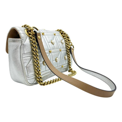Gucci Marmont Metallic Matelasse Pearly Mini Gg Silver Leather Shoulder Bag