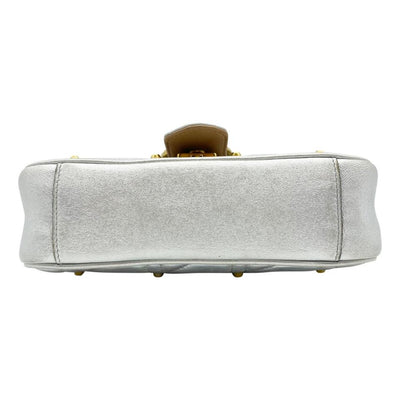 Gucci Marmont Metallic Matelasse Pearly Mini Gg Silver Leather Shoulder Bag