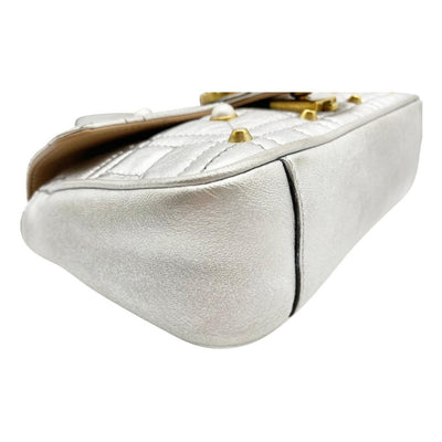 Gucci Marmont Metallic Matelasse Pearly Mini Gg Silver Leather Shoulder Bag