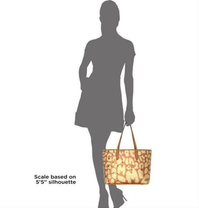 MCM Anya Metallic Leopard Print Coated Canvas Cognac Brown Leather Tote