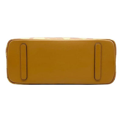 MCM Anya Metallic Leopard Print Coated Canvas Cognac Brown Leather Tote