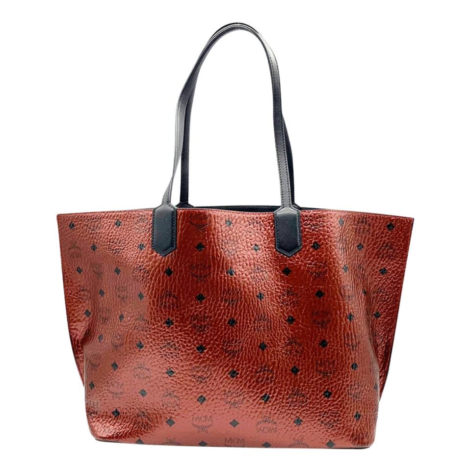 MCM Diamond Visetos Metallic Red Coated Canvas Tote