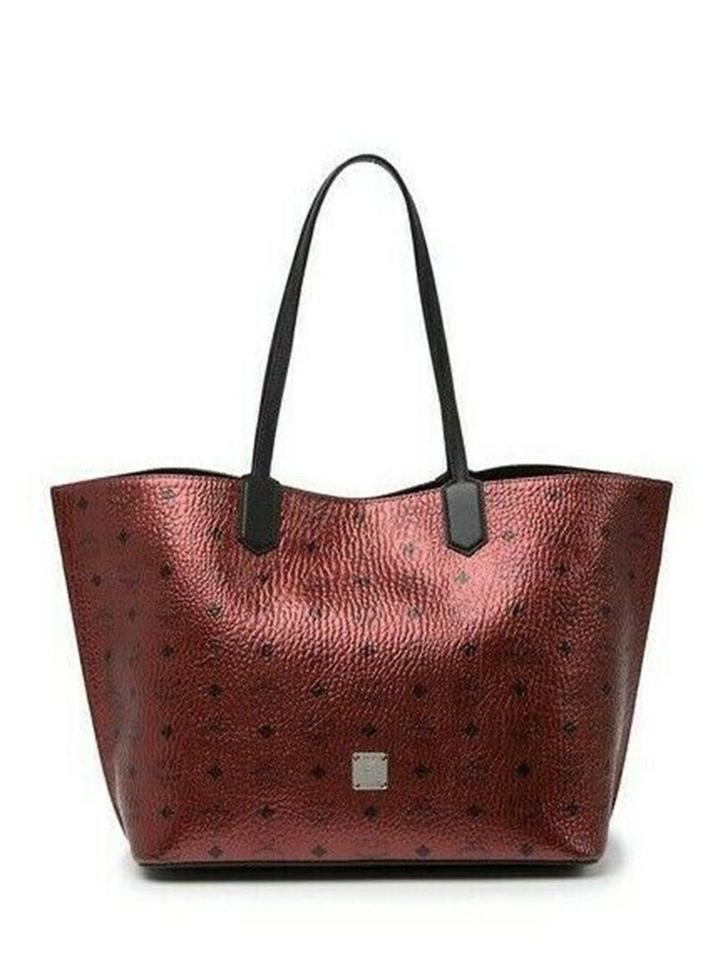 MCM Diamond Visetos Metallic Red Coated Canvas Tote