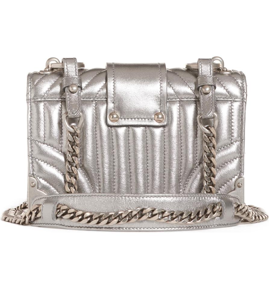 Prada Crossbody Cahier Quilted Metallic Silver Leather Shoulder Bag