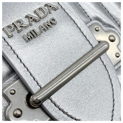 Prada Crossbody Cahier Quilted Metallic Silver Leather Shoulder Bag