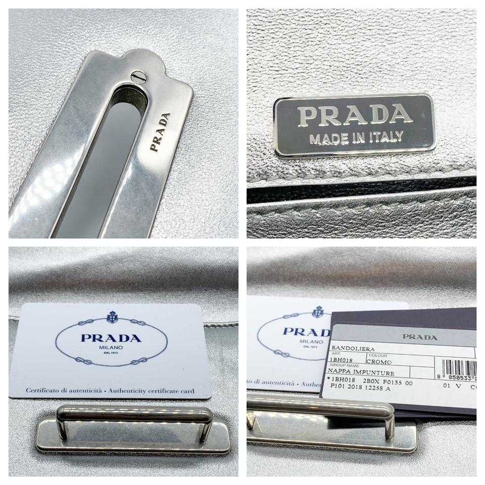 Prada Crossbody Cahier Quilted Metallic Silver Leather Shoulder Bag