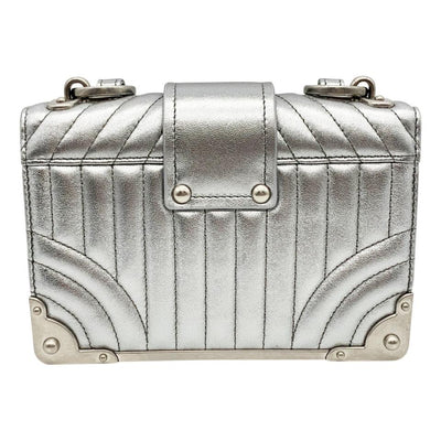 Prada Crossbody Cahier Quilted Metallic Silver Leather Shoulder Bag