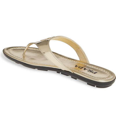 Prada Gold Logo Flip Flop Metallic Sandals 38.5