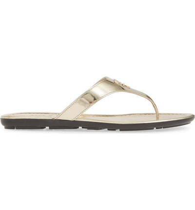 Prada Gold Logo Flip Flop Metallic Sandals 38.5