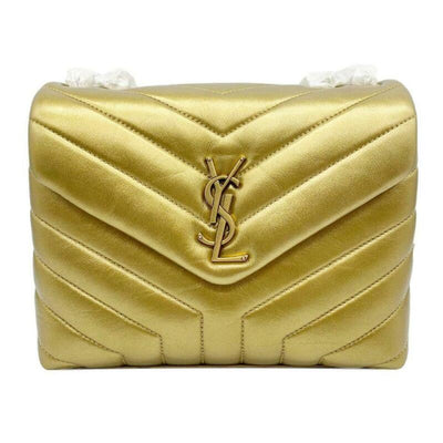 Saint Laurent Monogram Loulou Small Metallic Monogram Gold Leather Shoulder Bag