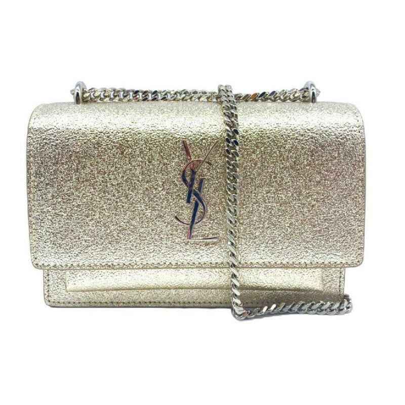 Saint Laurent Monogram Sunset Metallized Metallic Gold Leather Cross Body Bag