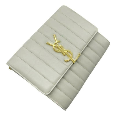 Saint Laurent Vicky Monogram Kate Tassel Metallic Monogram White Leather