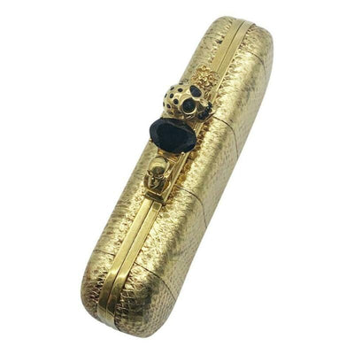 Alexander McQueen Knuckle Duster Metallic Skull Gold Snakeskin Leather Clutch