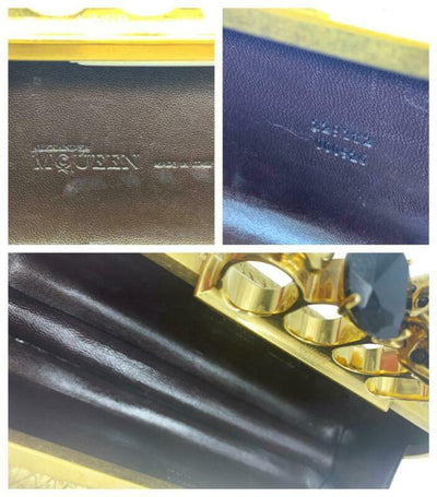 Alexander McQueen Knuckle Duster Metallic Skull Gold Snakeskin Leather Clutch