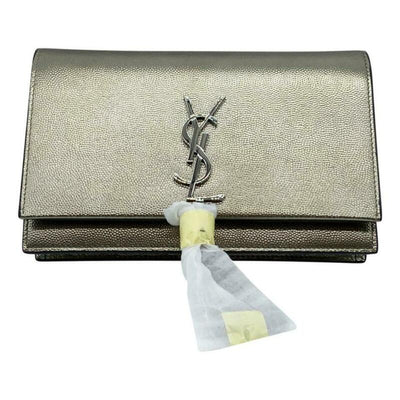 Saint Laurent Monogram Kate Tassel Metallic Monogram Silver Leather Cross Body
