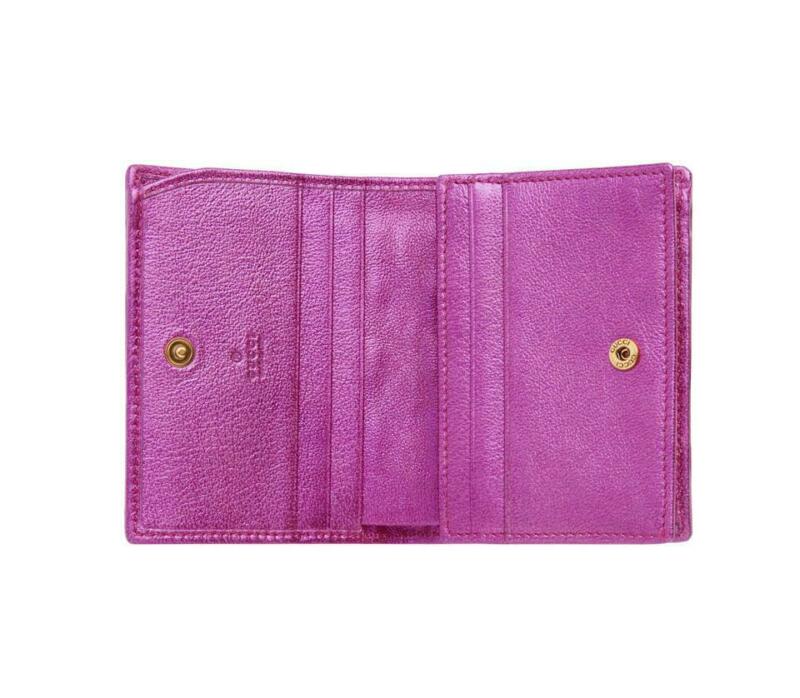 Gucci Pink Horsebit Marmont Trapuntata Flap Card Case Logo Icon Quilted Metallic