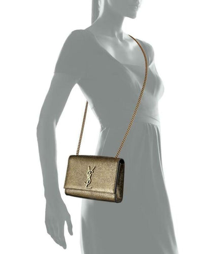 Saint Laurent Monogram Kate Monogram Ysl Small Metallic Gold Leather Cross Body