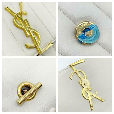 Saint Laurent Vicky Monogram Kate Tassel Metallic Monogram White Leather